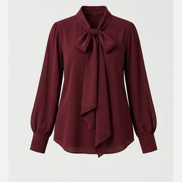 Nightfall Tie-Neck Blouse in Burgundy, front view