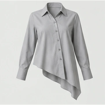 Offset Asymmetric Shirt in Light gray, front view