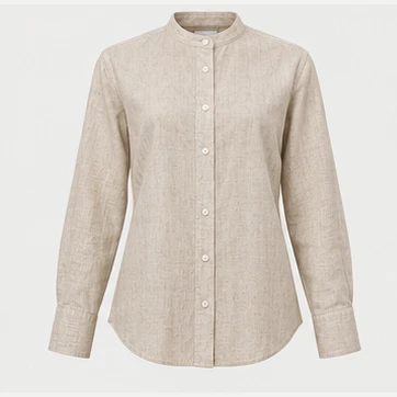 Studio Band-Collar Shirt in Oatmeal, front view